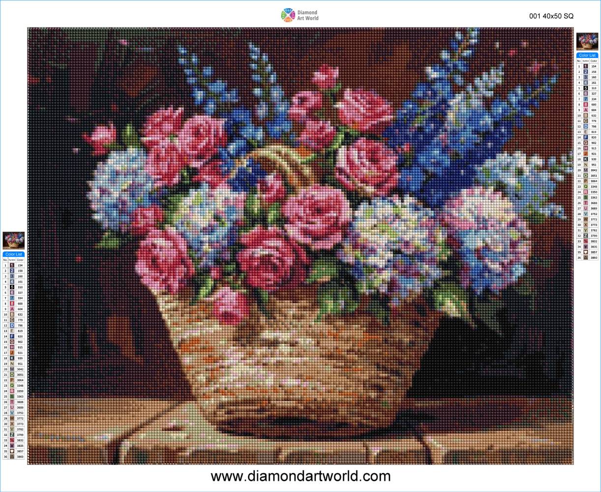 Basket Full of Flowers - Diamond Painting Layout
