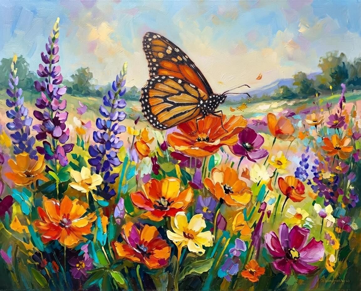 Butterfly on Meadow - Diamond Painting