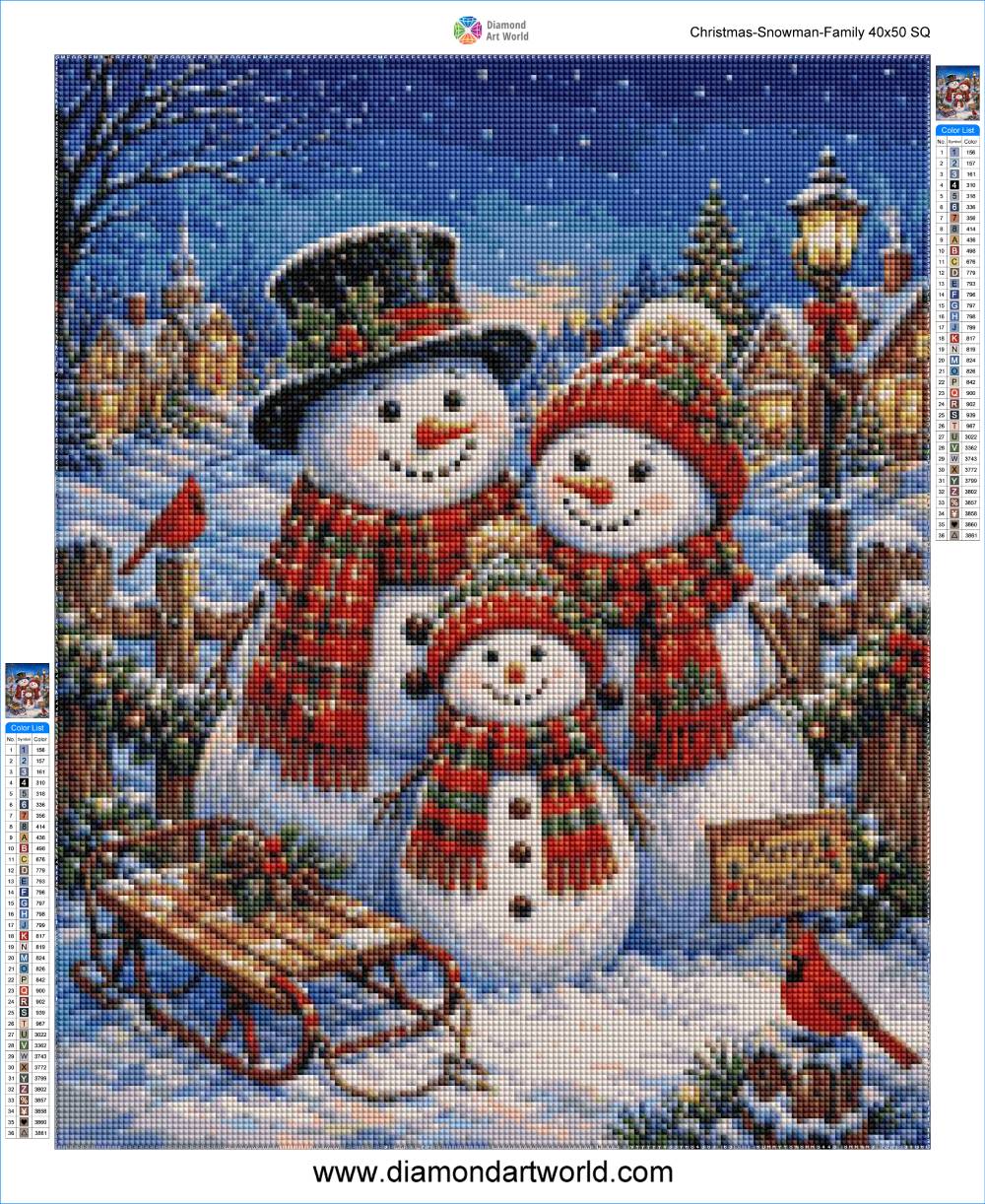 Christmas Snowman Family - Diamond Painting Layout