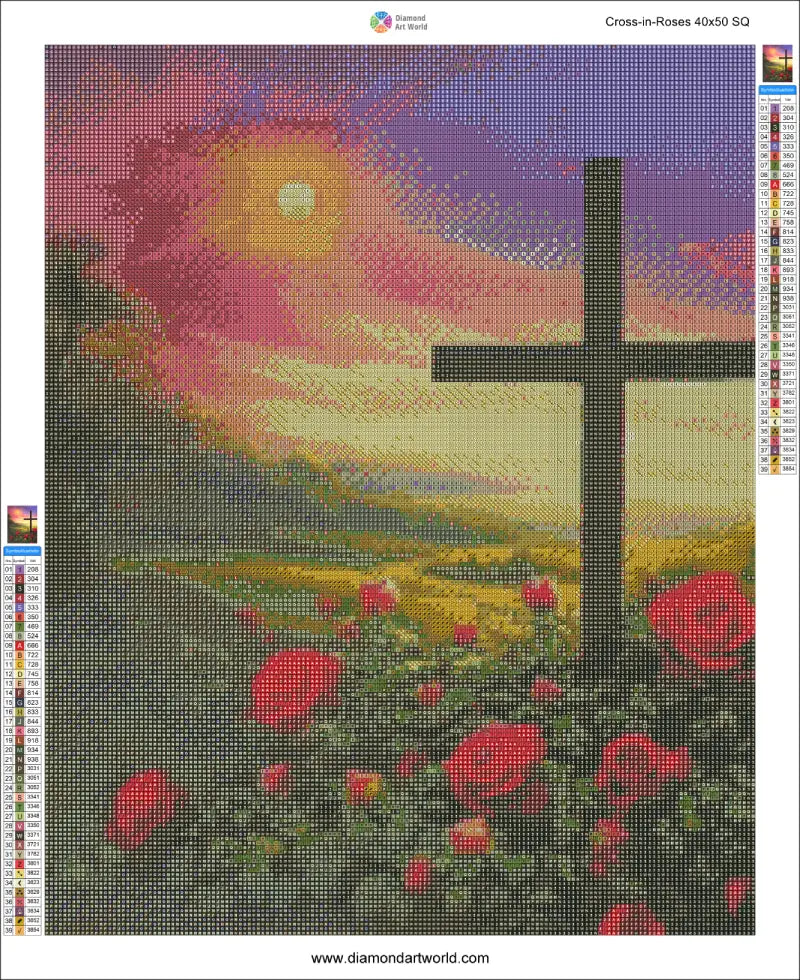 Cross in Roses - Diamond Painting Layout