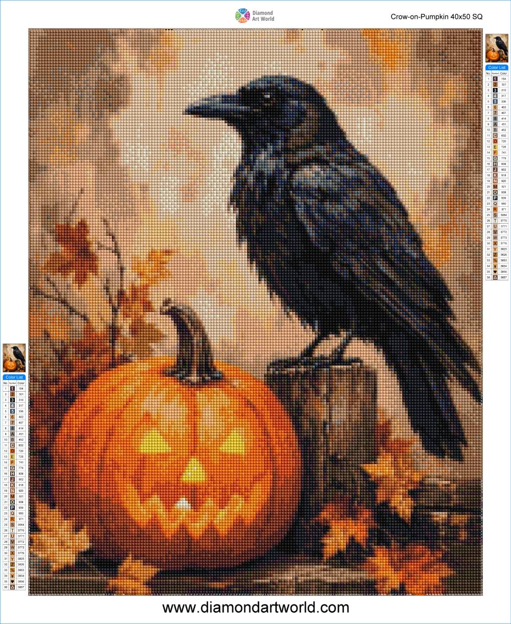 Crow on Pumpkin - Diamond Painting Layout