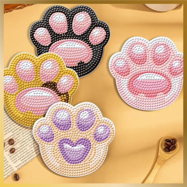 6 Pcs Diamond Painting Coasters - Tiny Paws - Main Image