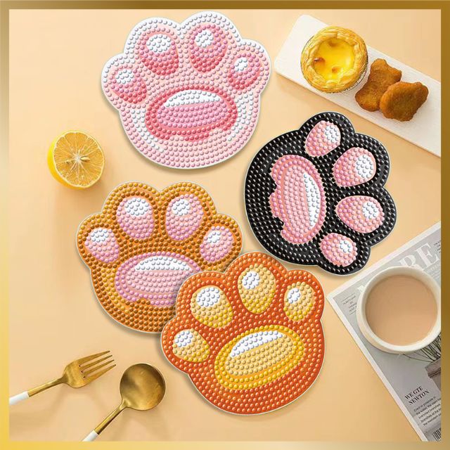 6 Pcs Diamond Painting Coasters - Tiny Paws - Product Image