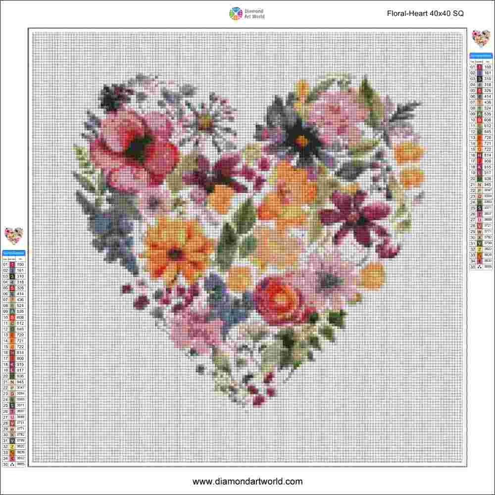 Floral Heart - Diamond Painting Layout