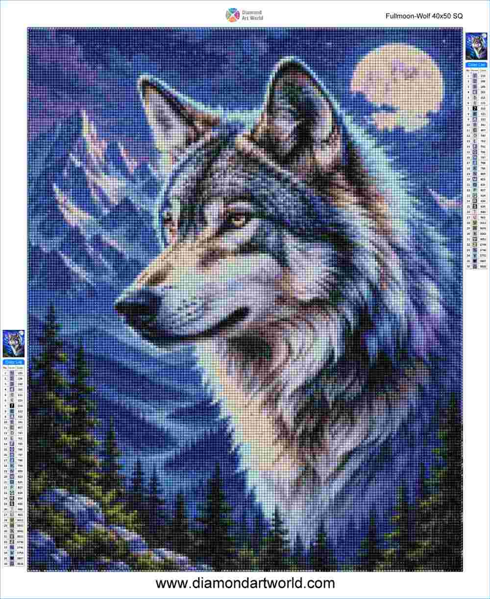 Fullmoon Wolf - Diamond painting layout