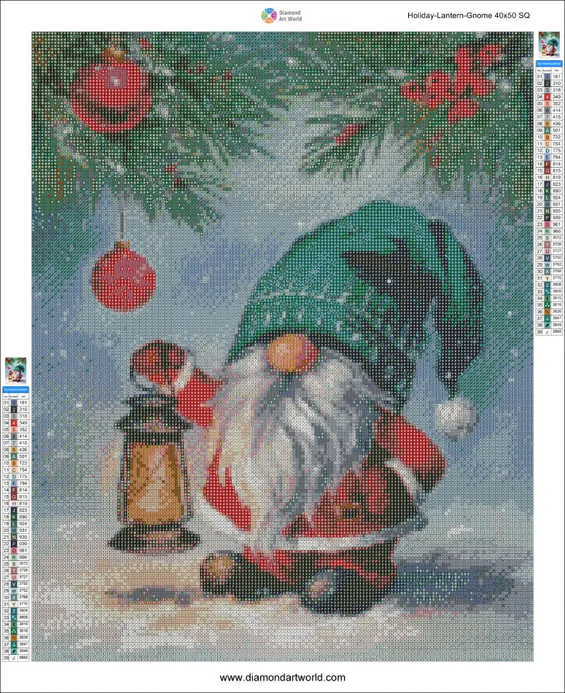 Holiday Lantern Gnome - Diamond Painting Layout