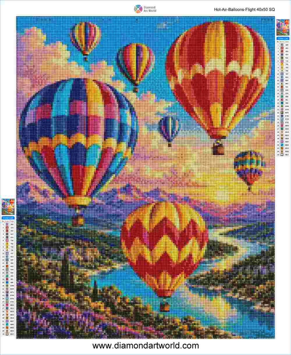 Hot Air Balloons Flight - Diamond Painting Layout