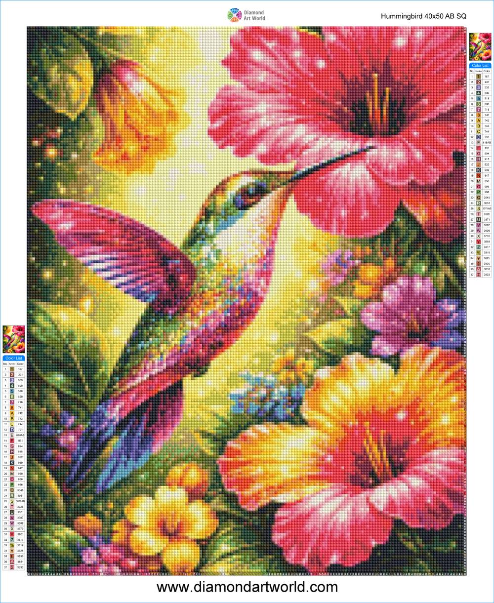Hummingbird - AB Drills - Diamond Painting Layout