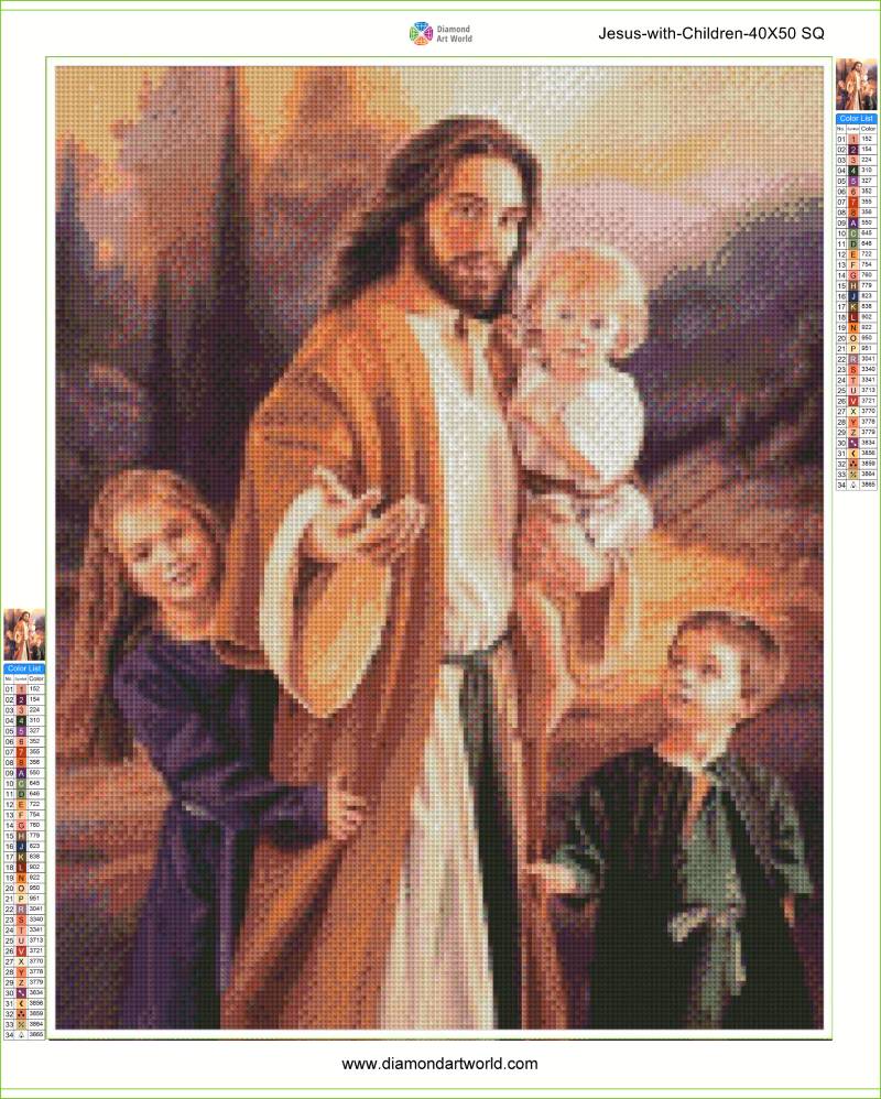 Jesus with Children - Diamond Painting Layout