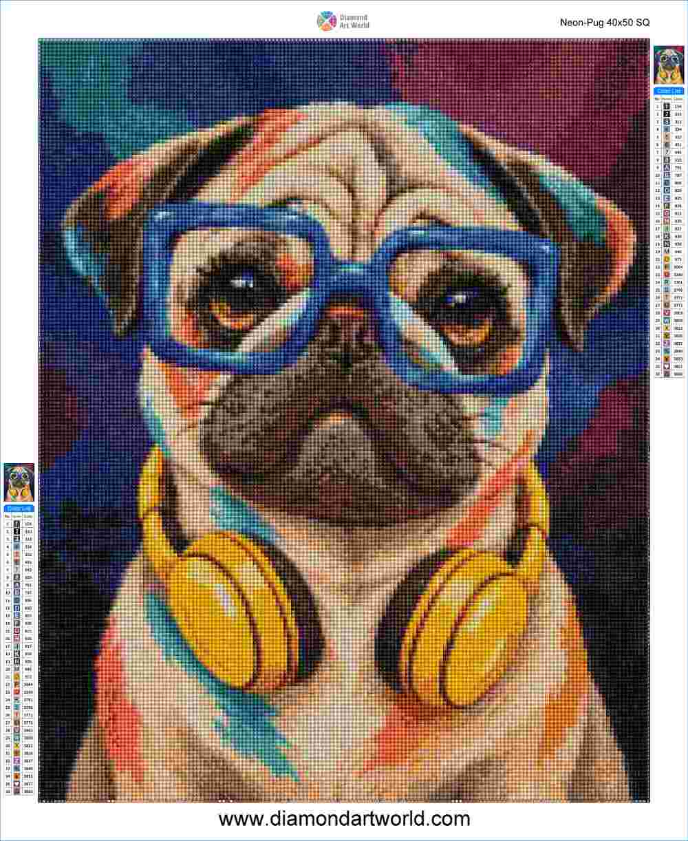 Neon Pug - Diamond Painting Layout