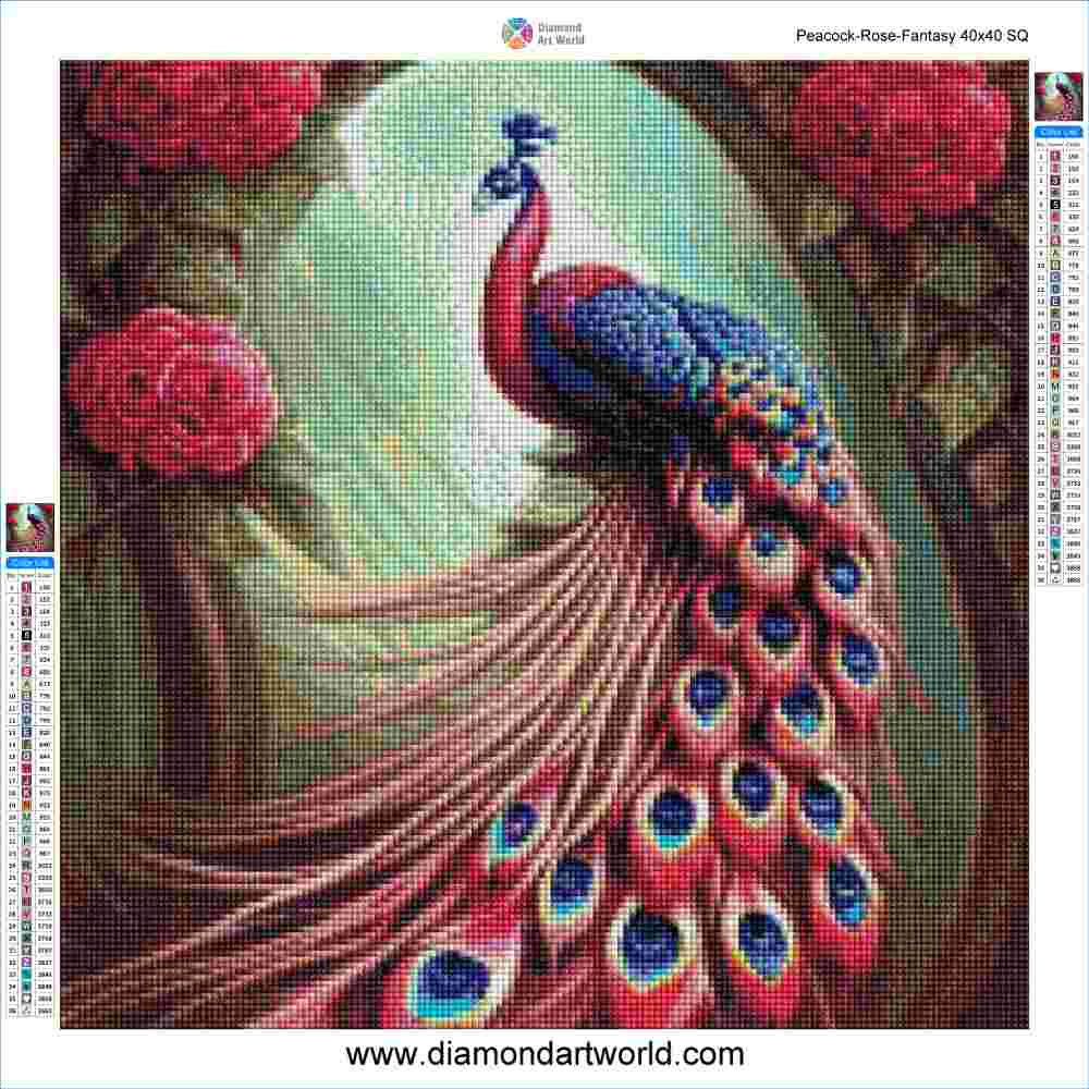 Peacock Rose Fantasy - Diamond Painting Layout