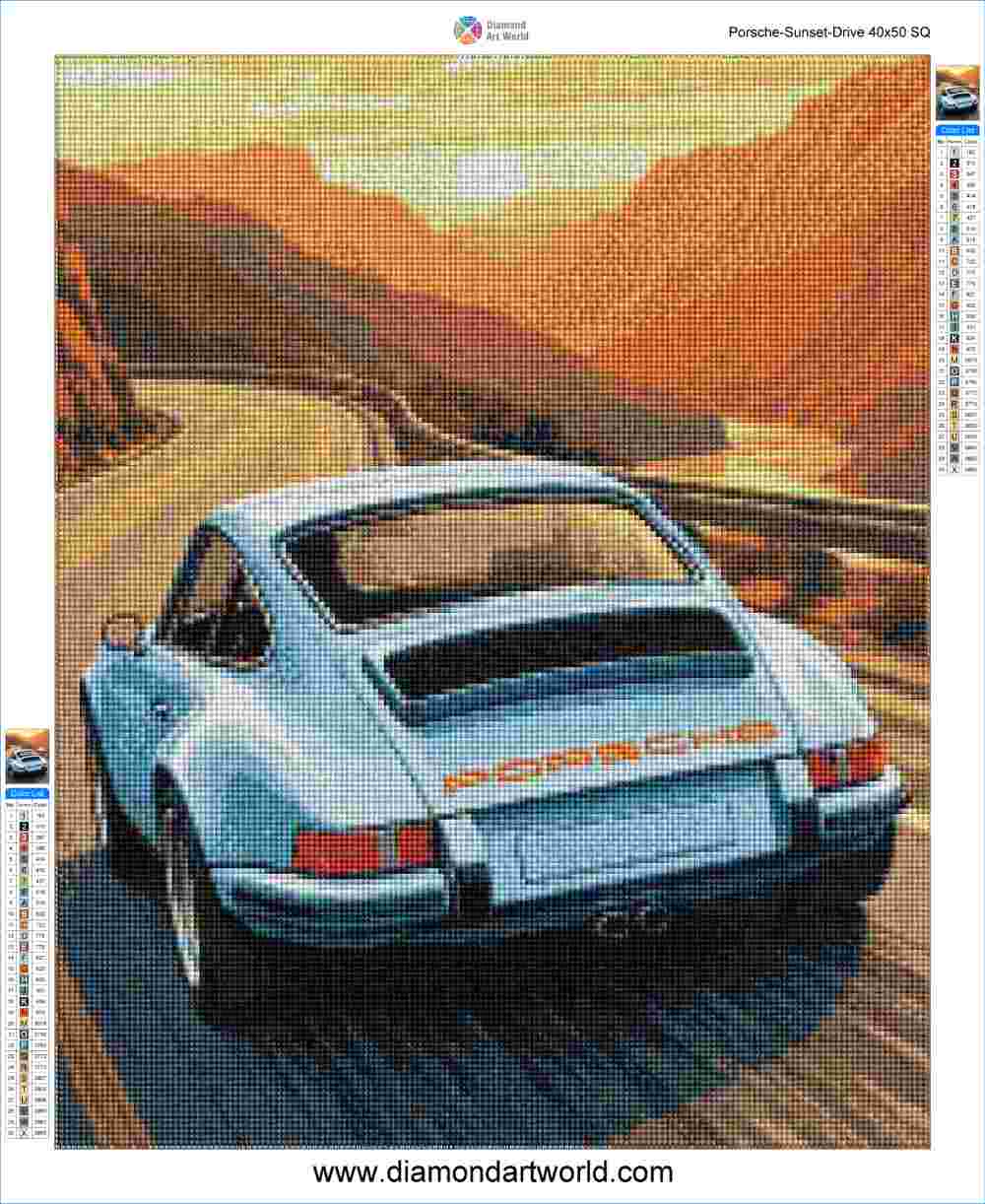 Porsche Sunset Drive - Diamond Painting Layout