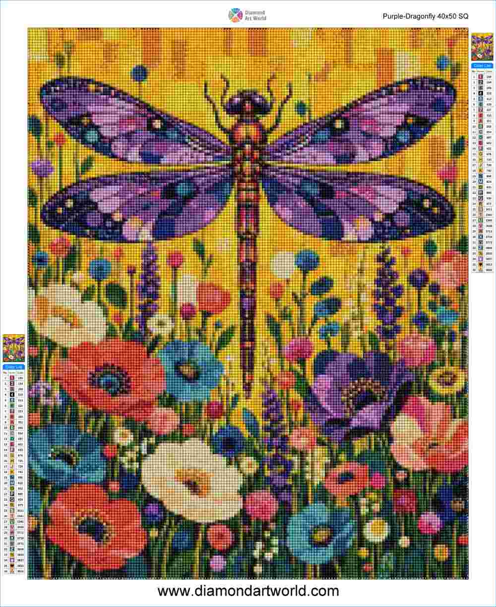 Purple Dragonfly - Diamond Painting Layout