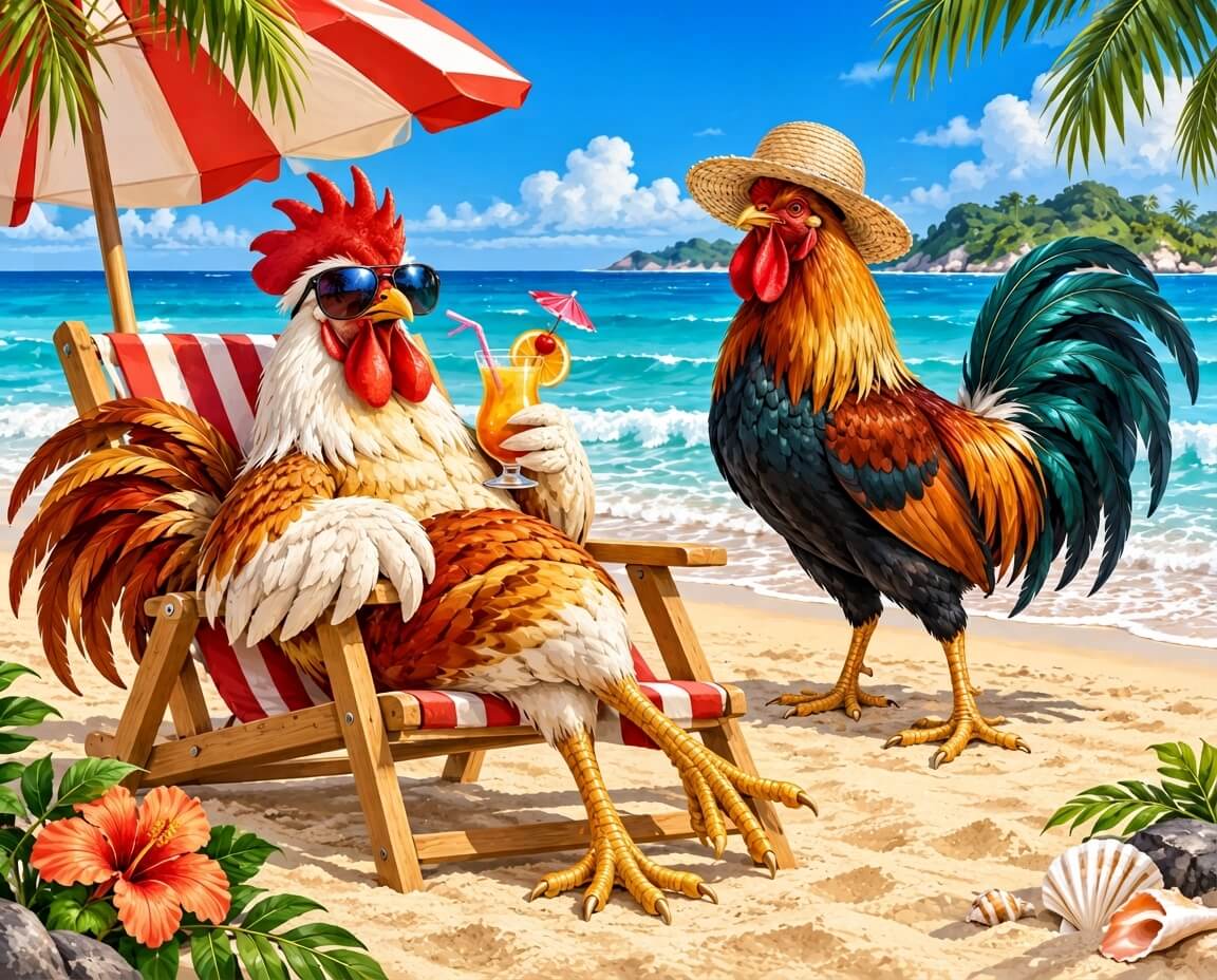 Roosters on Vacation - Diamond painting kit