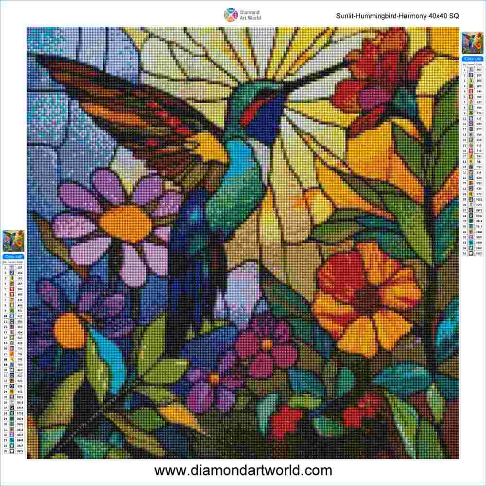 Sunlit Hummingbird Harmony - Diamond Painting Layout