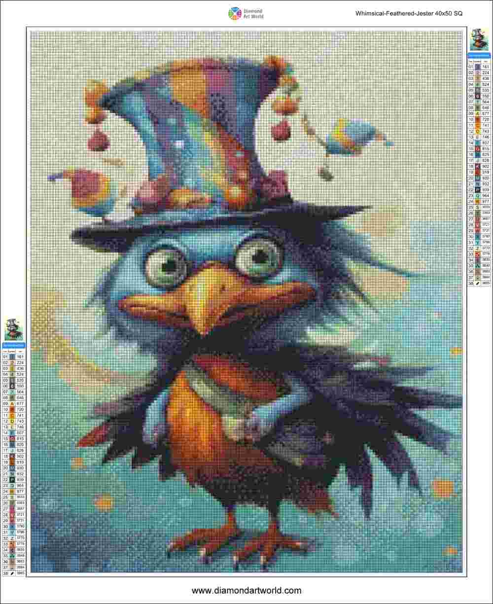 Whimsical Feathered Jester - Diamond Painting Layout