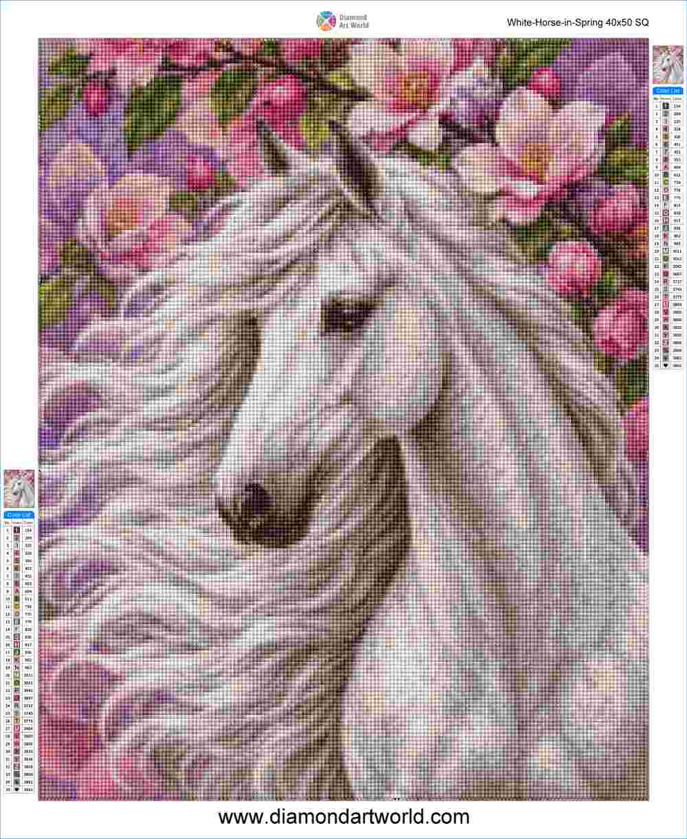 White Horse in Spring - Diamond Painting Layout