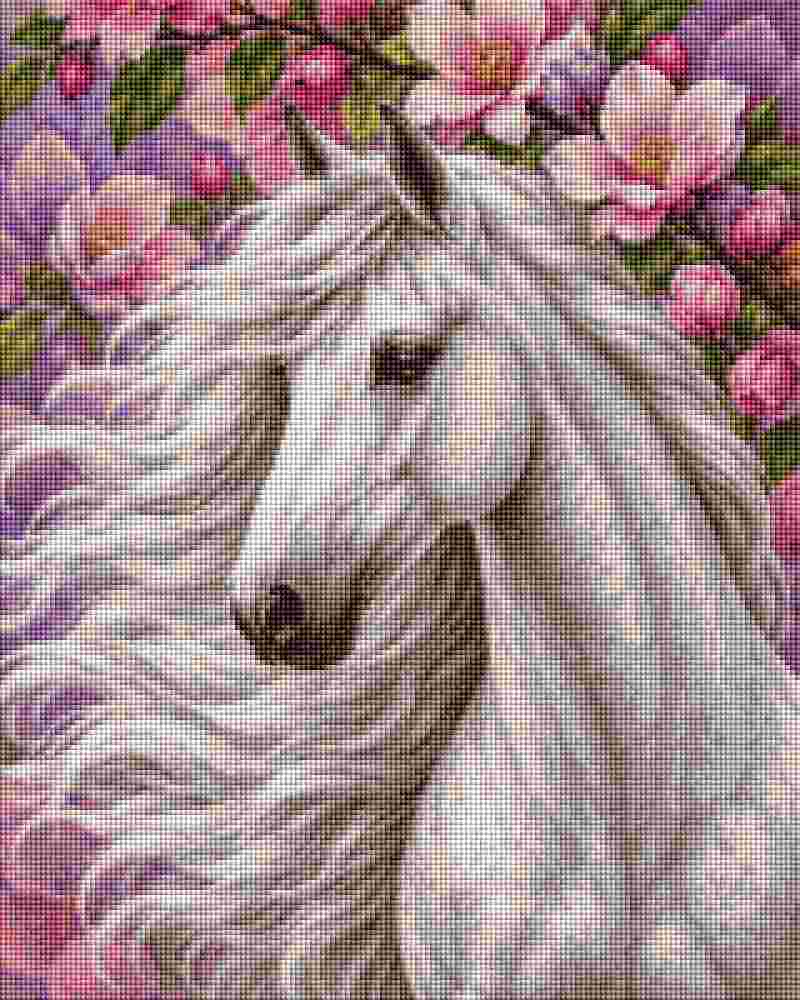 White Horse in Spring - Diamond Art