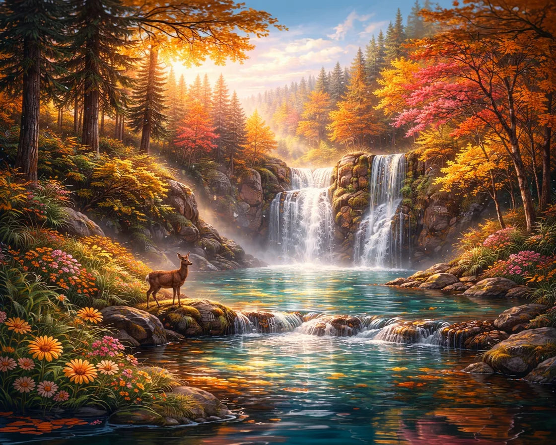 Autumn Waterfalls - Diamond Painting