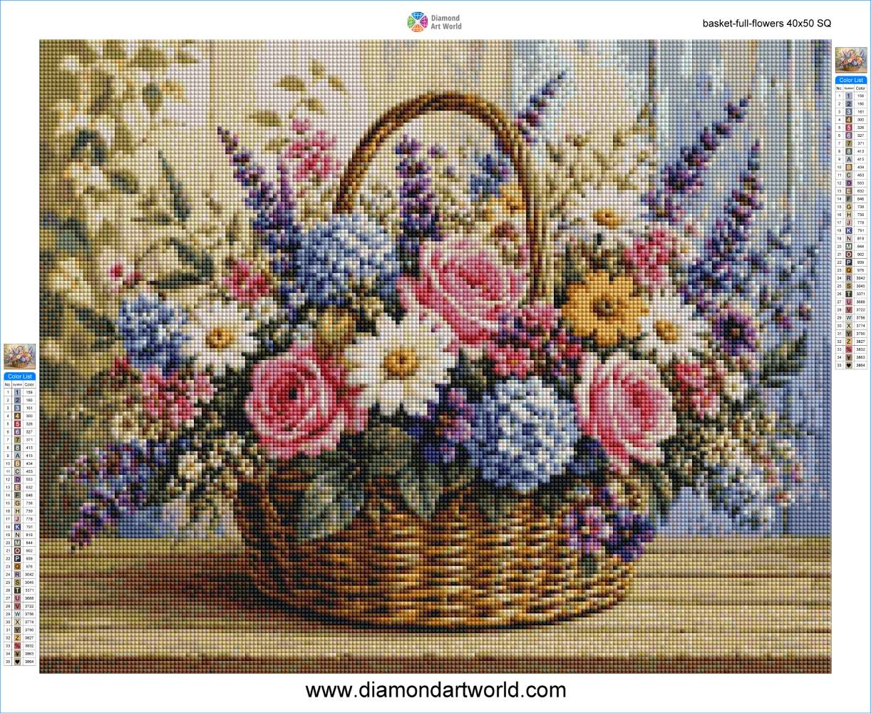 Basket Full of Flowers - Diamond Painting Layout