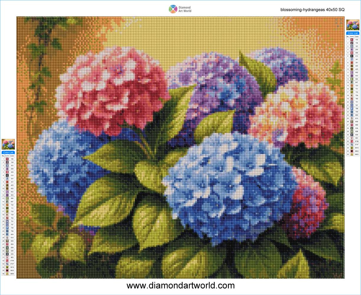 Blossoming Hydrangeas - Diamond Painting Layout
