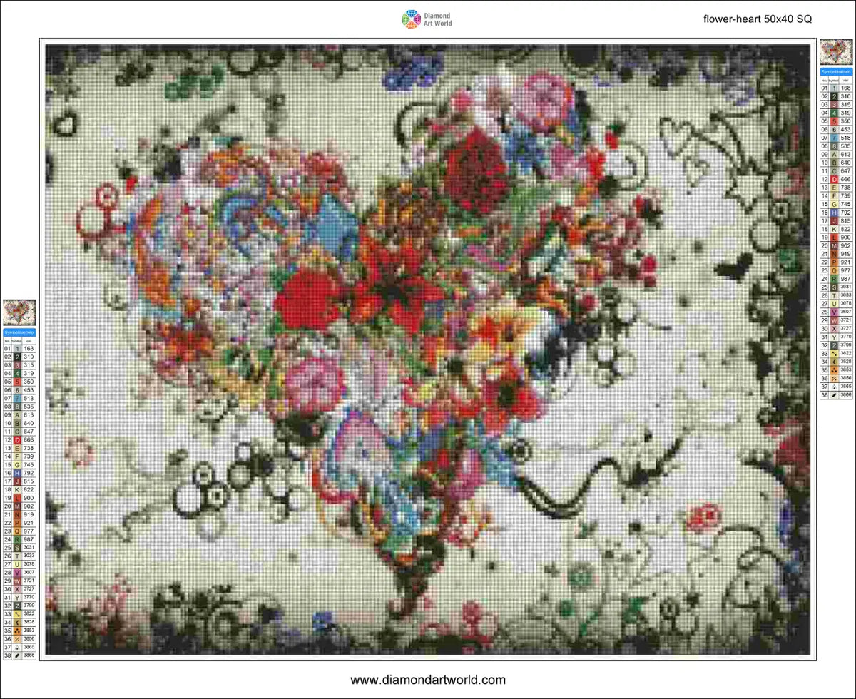 Flower Heart - Diamond Painting Layout
