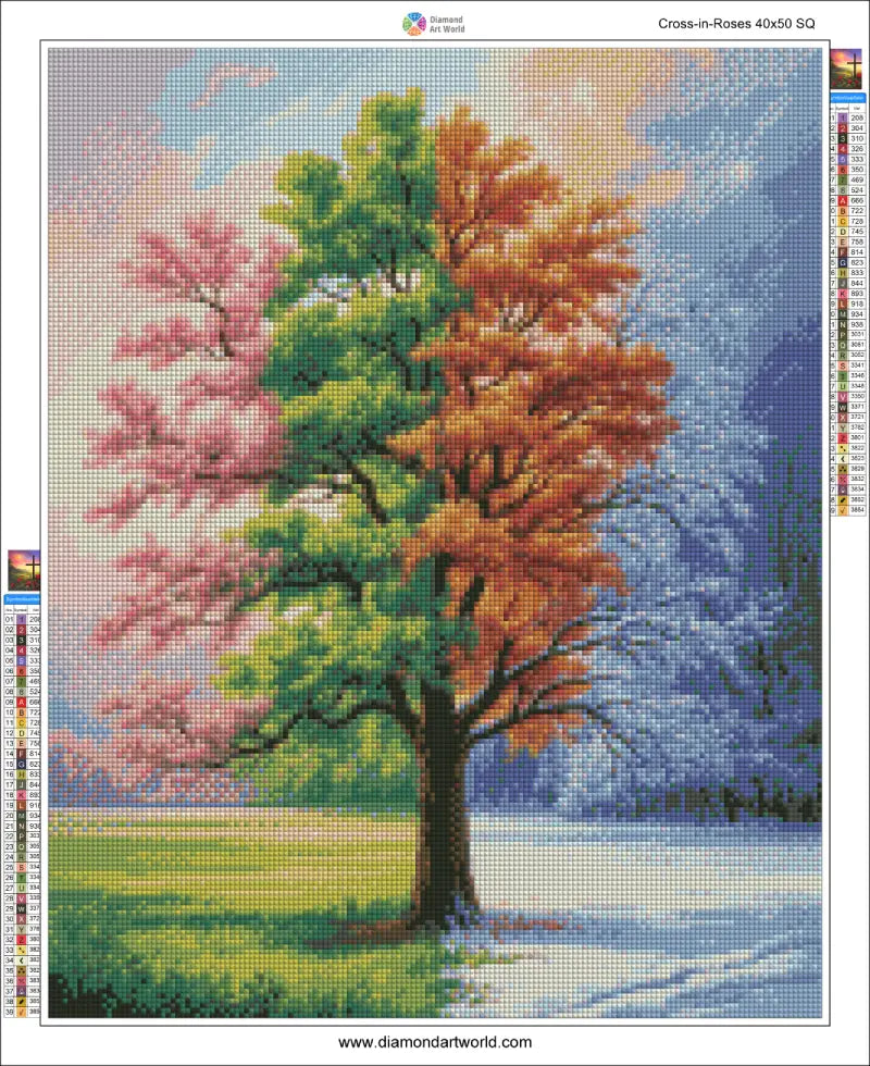 Four Seasons Tree - Diamond Painting Layout