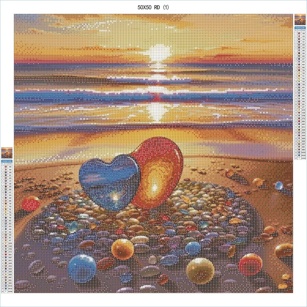 Glowing Pebble Hearts 50x50 RD - AB Diamond Painting