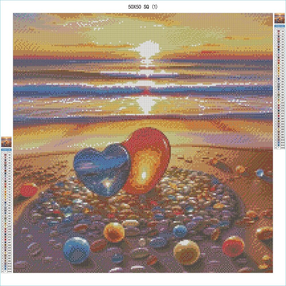 Glowing Pebble Hearts 50x50 SQ - AB Diamond Painting