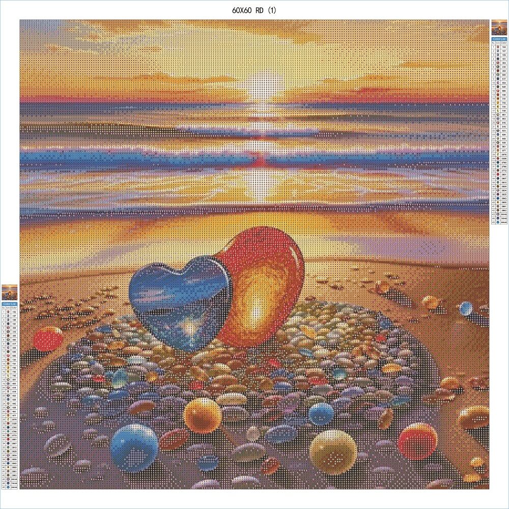 Glowing Pebble Hearts 60x60 RD - AB Diamond Painting