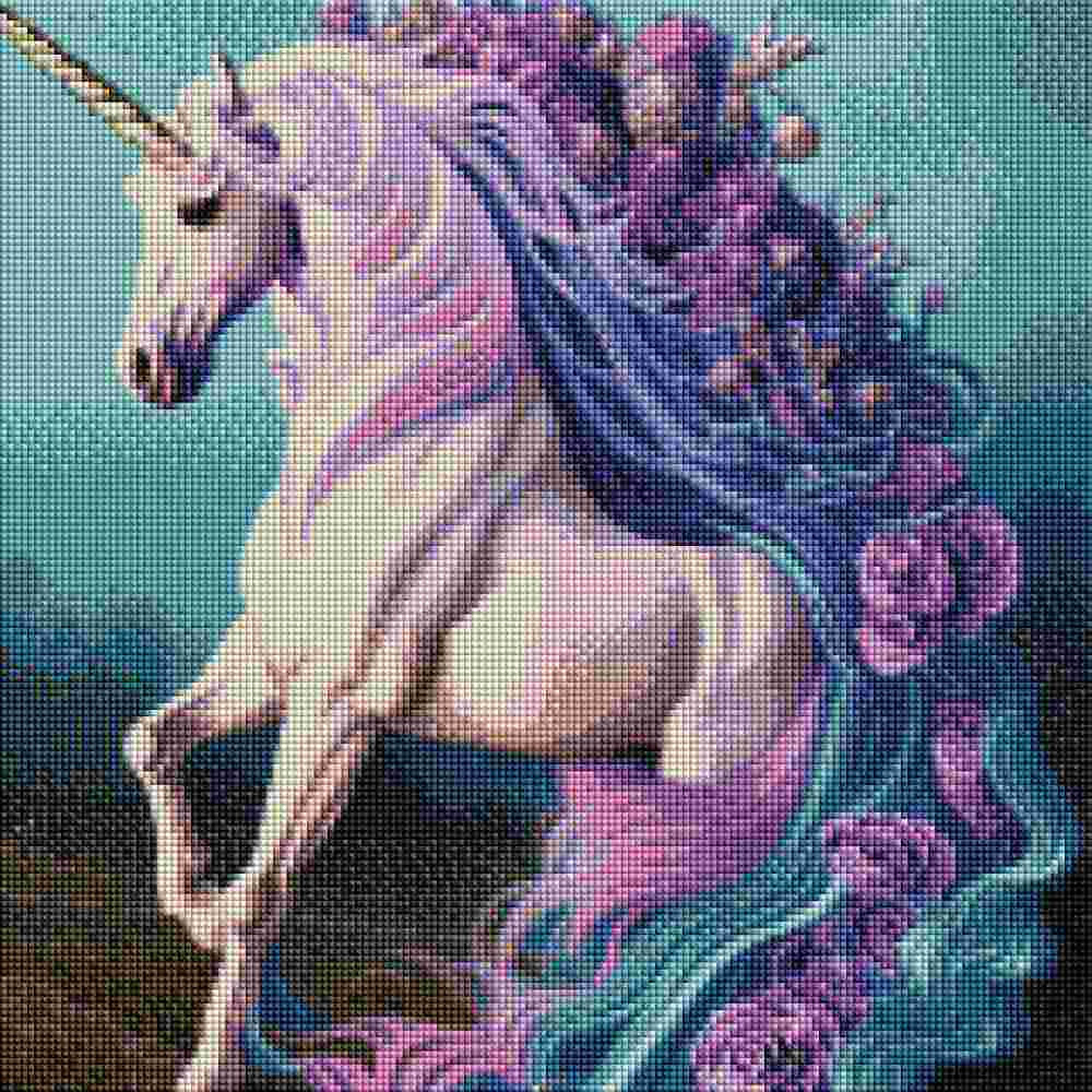 Majestic Unicorn with Flowery Mane - Diamond Art
