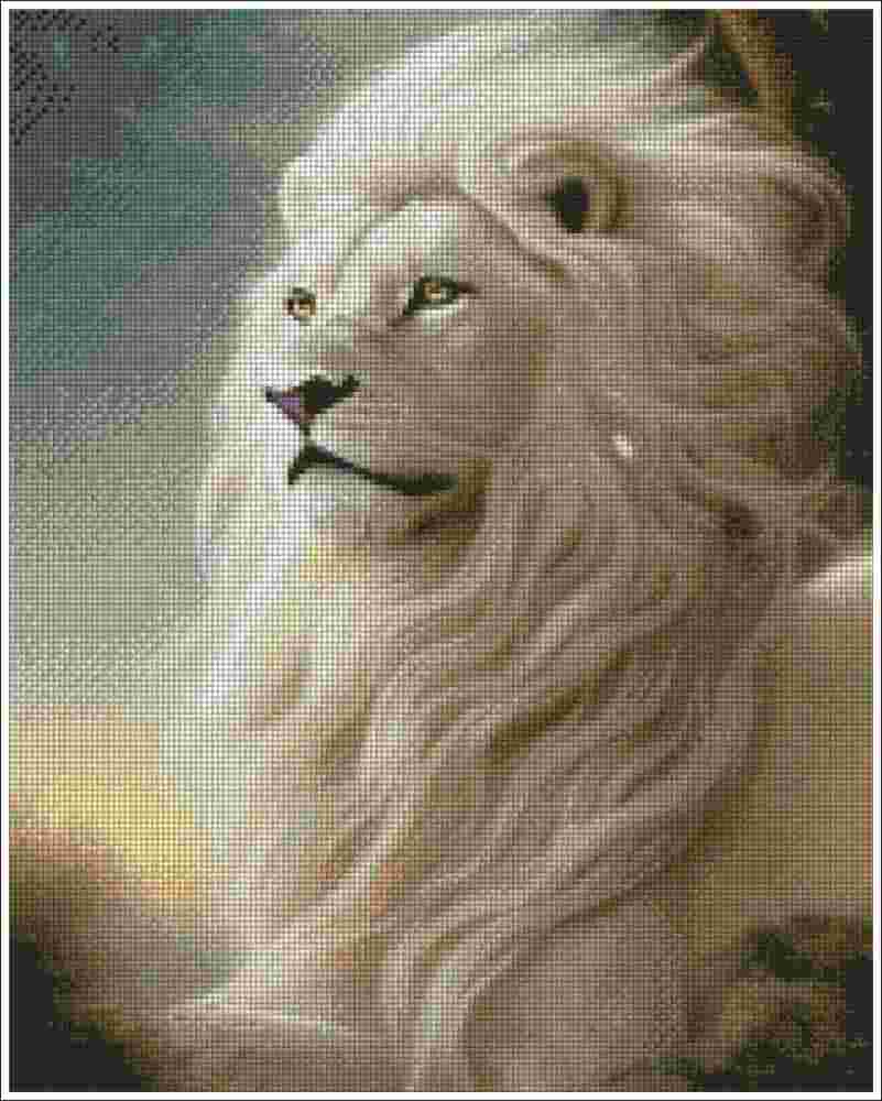 Majestic White Maned Lion - Diamond Art