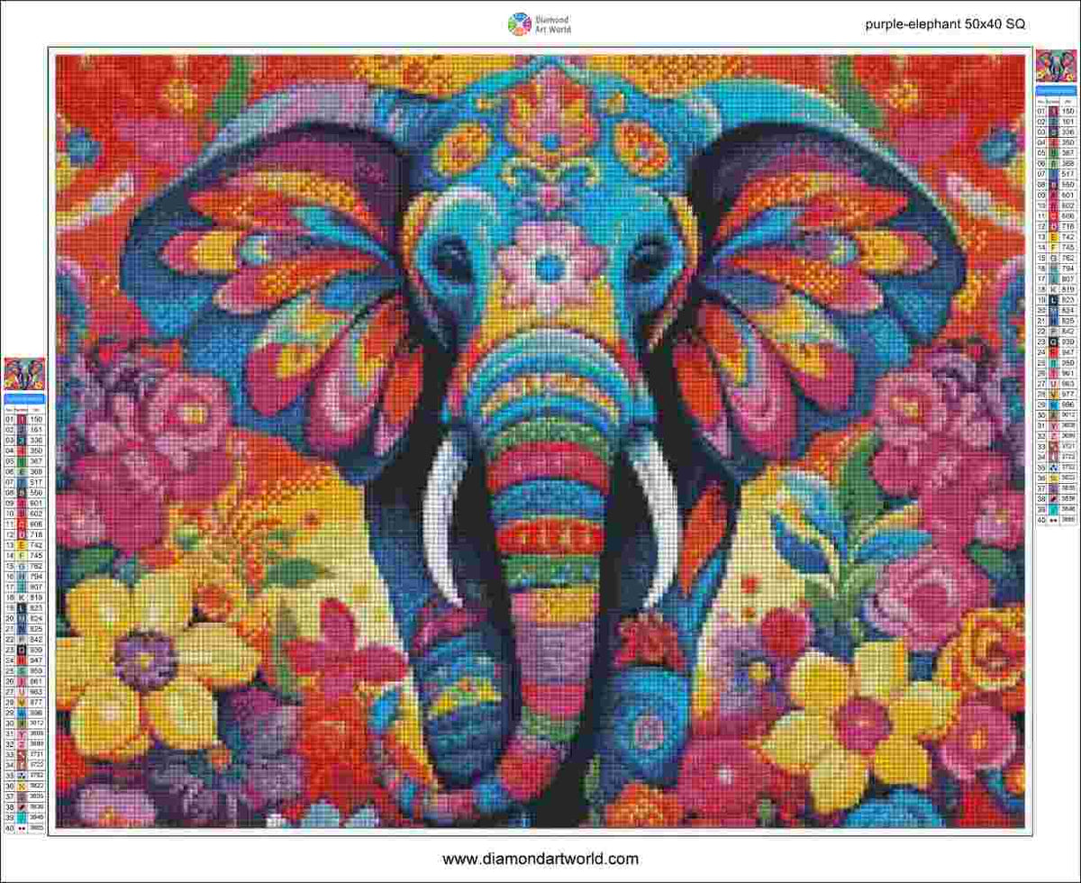 Purple Elephant - Diamond Painting Layout