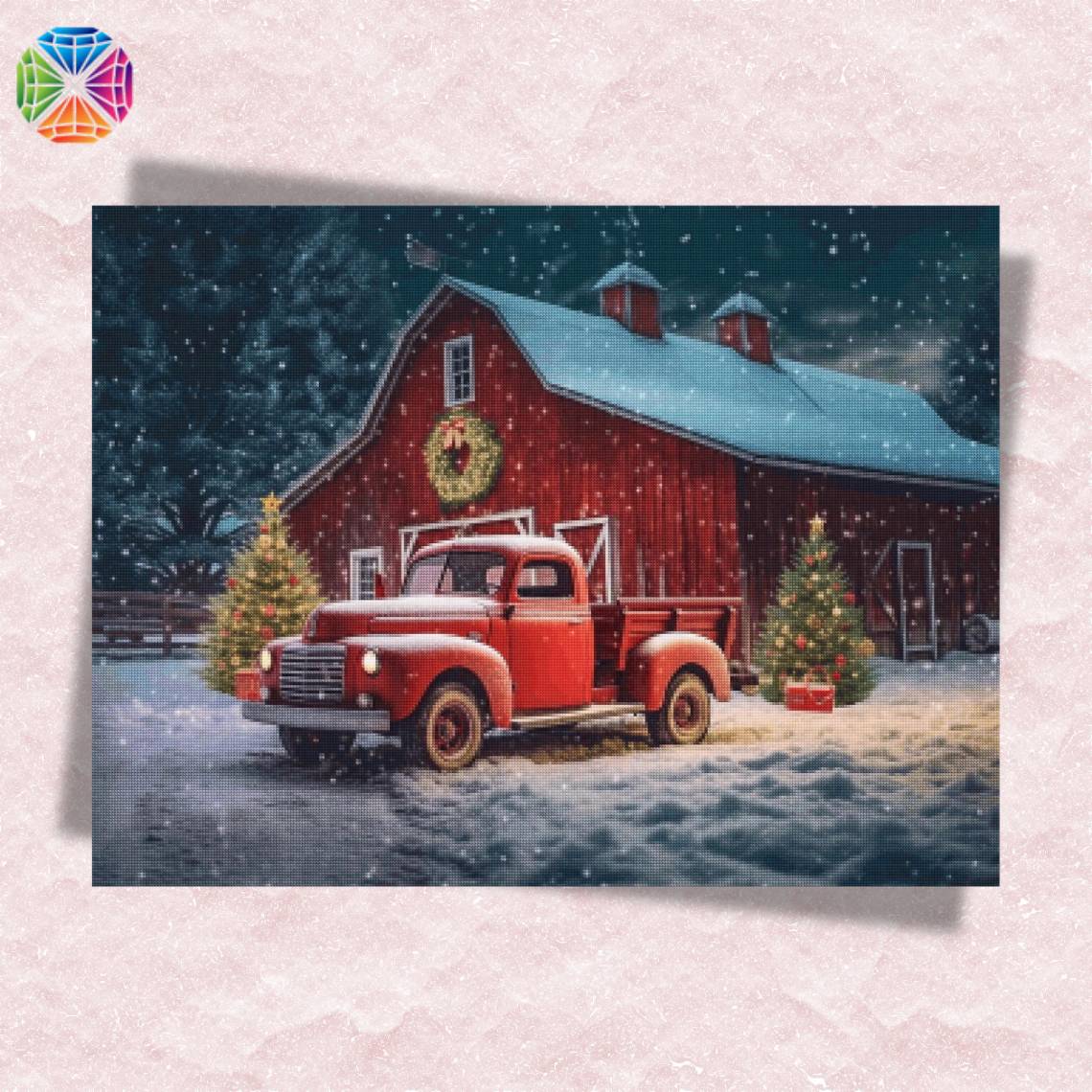 Christmas Snow Stitch Diamond Painting Kit - 5D Full Drill DIY Art With Red Truck & Dog (40x30 Cm)