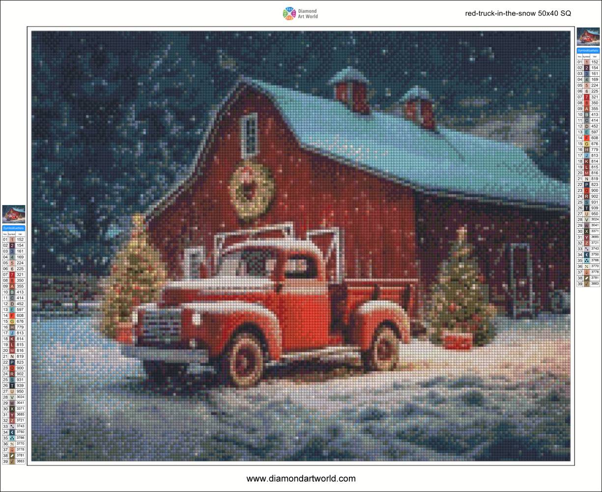 Red Truck in the Snow - Diamond Painting Layout