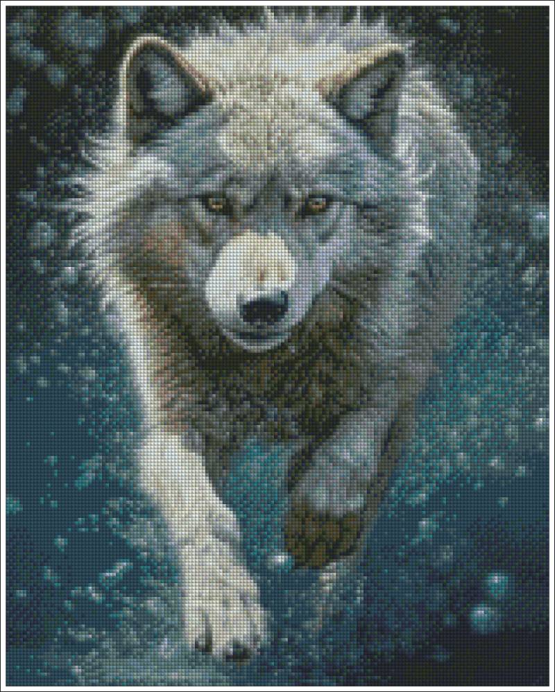 Wolf in a snowy landscape. Running Wolf - Diamond art
