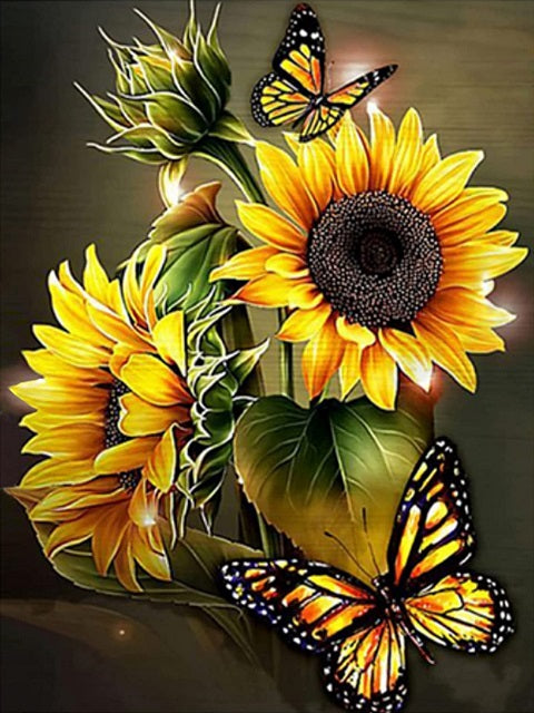Sunflowers Yellow Butterflies - Diamond Painting