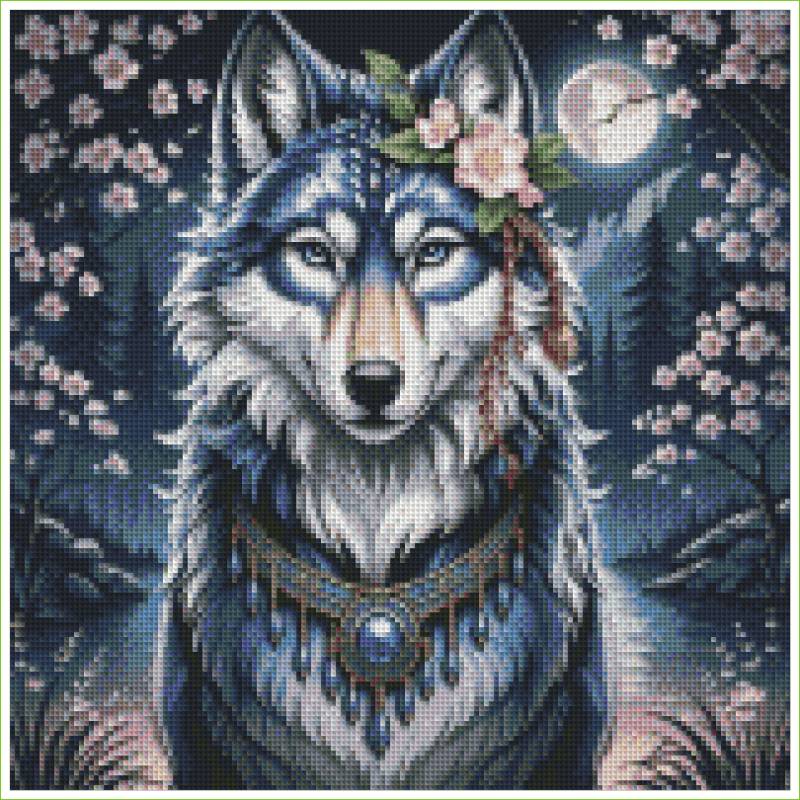 Wolf in flowers fantasy - Diamond art