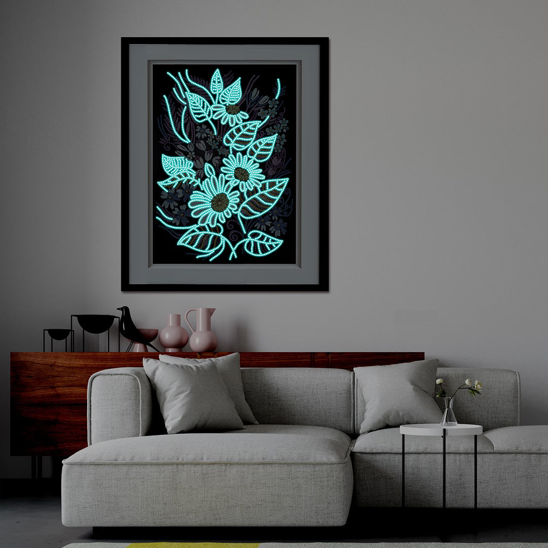 Daisies Blue Glow in the Dark Night