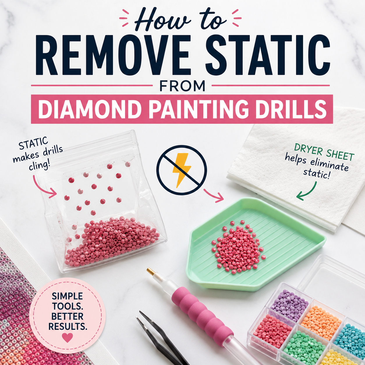 how to remove static from diamond art beads