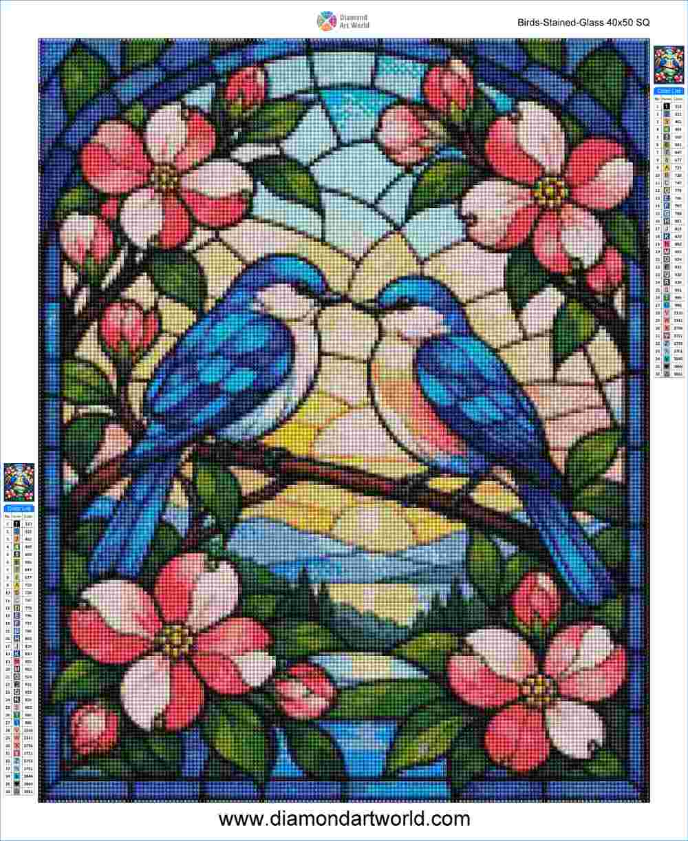 Birds Stained Glass - Diamond painting layout