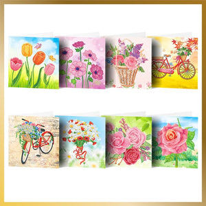 8 Pcs Diamond Painting Birthday Cards - Flowery Greetings