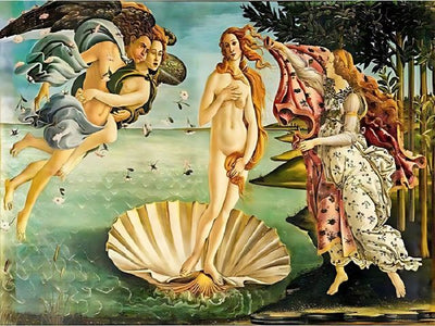 Famous painting of the Birth of Venus by Sandro Botticelli with four nymphs and a shell. Botticelli The Birth of Venus - Diamond art