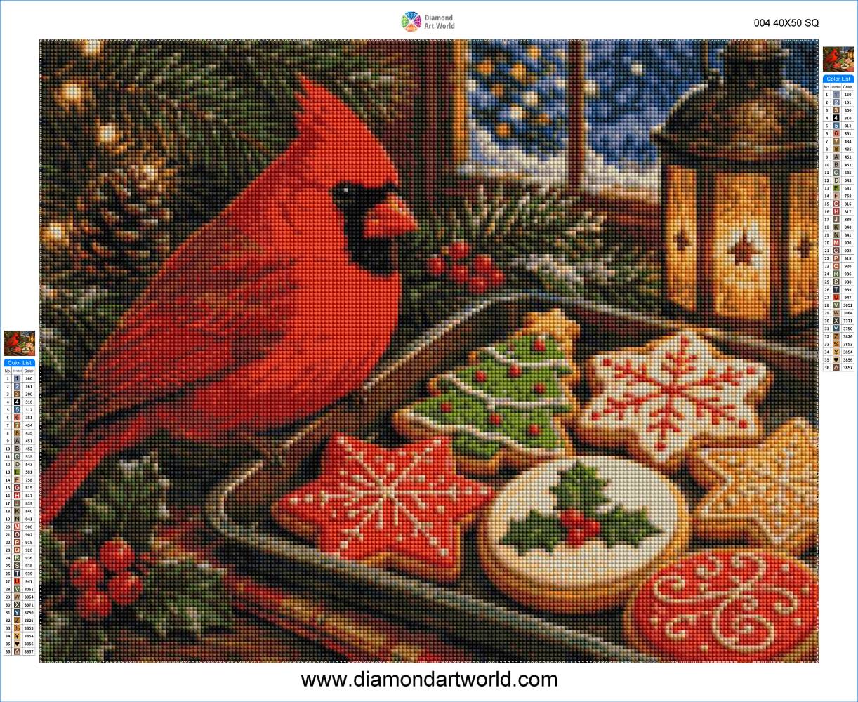 Cardinal Christmas Eve - Diamond Painting Layout