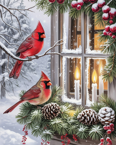 Cardinal Christmas Eve - Diamond Painting