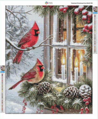 Cardinal Christmas Eve - Diamond Painting Layout