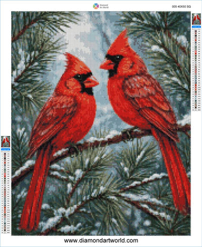 Cardinals Pair - Diamond Painting Layout