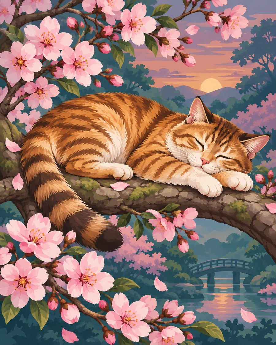 Cat in Cherry Blossom – Diamond Painting