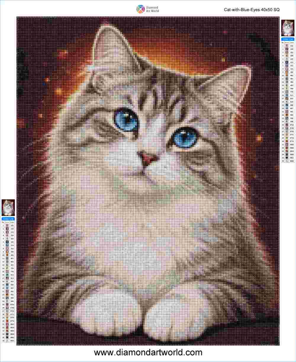 Cat with Blue Eyes - Diamond Painting Layout