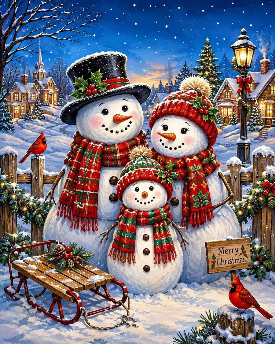 Christmas Snowman Family – Diamond Painting